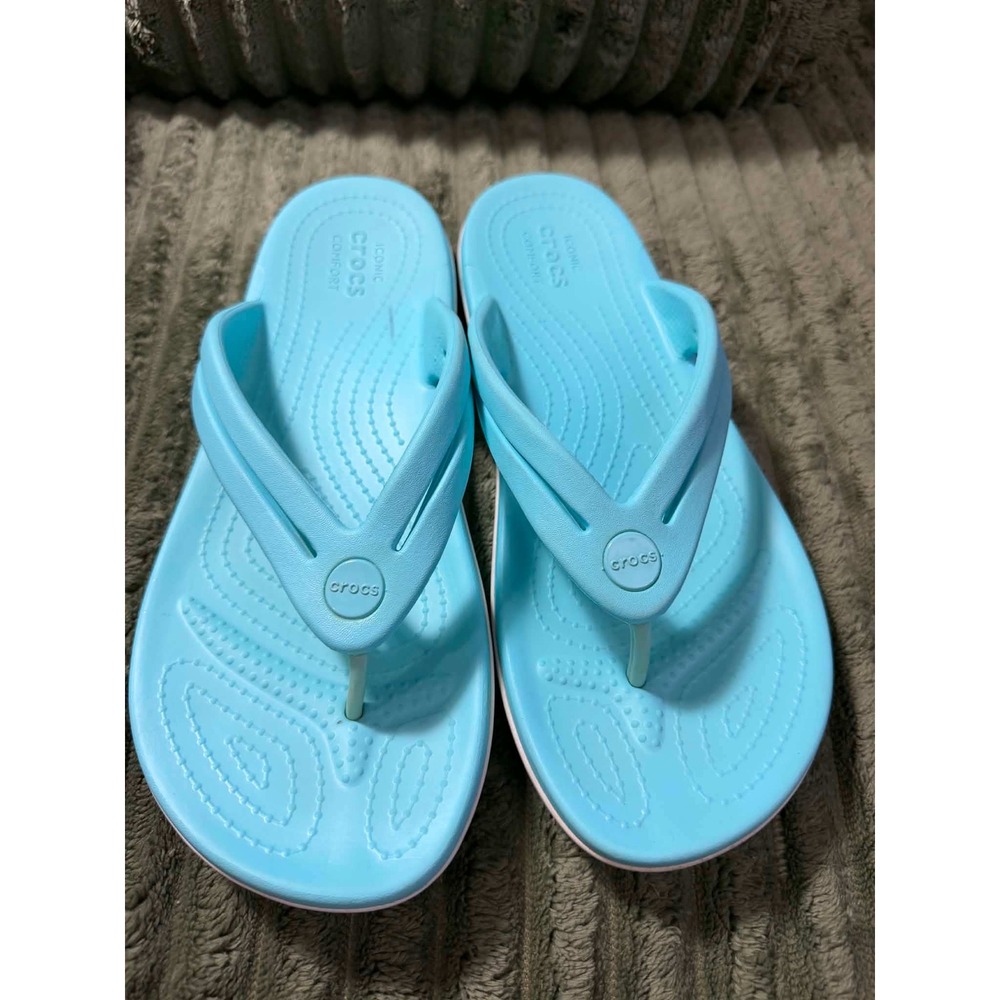 Crocs Womens 9 Teal Blue Flip Flops Crocband Sporty Beach Sandals 11033